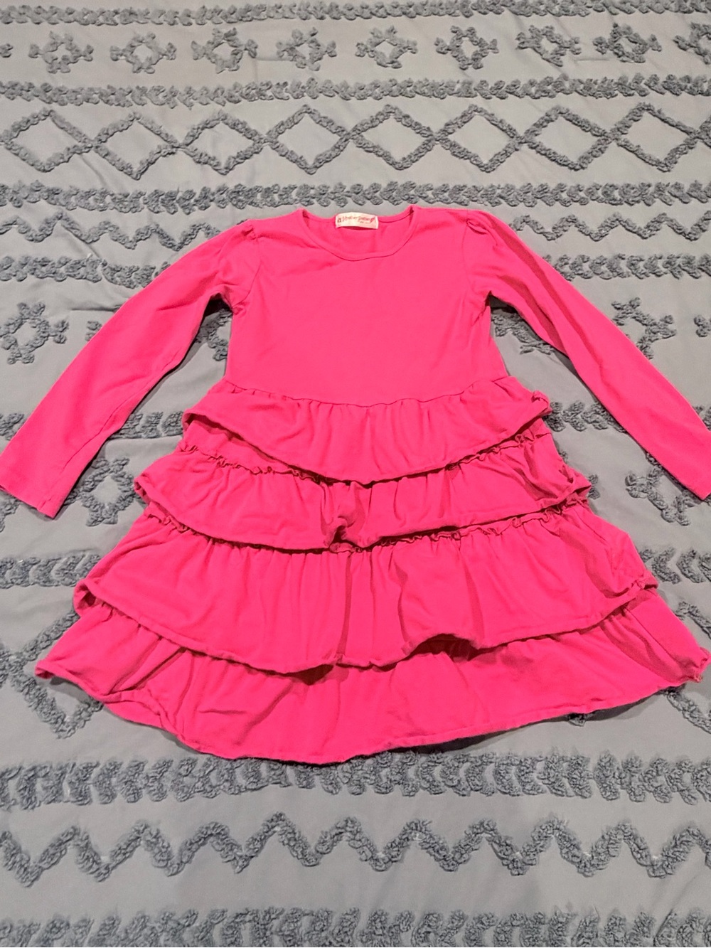 Girls' Long Sleeve Tiered Ruffle Dress - Hot Pink
